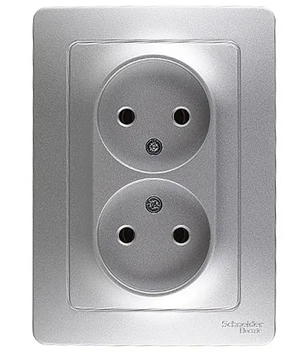 Розетка двойная Systeme Electric Blanca встраиваемая алюминий без заземления (BLNRS000023)