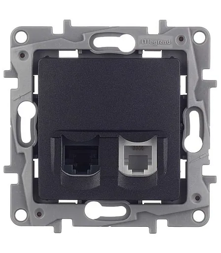 Розетка компьютерная/ телефонная Legrand Etika встраиваемая антрацит RJ11/ RJ45 (672652) Розетка компьютерная/ телефонная Legrand Etika встраиваемая антрацит RJ11/ RJ45 (672652)