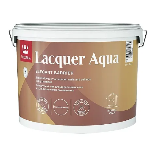 Лак акриловый Tikkurila/Tikkivala Lacquer Aqua основа ЕР бесцветный 9 л полуглянцевый Лак акриловый Tikkurila/Tikkivala Lacquer Aqua основа ЕР бесцветный 9 л полуглянцевый