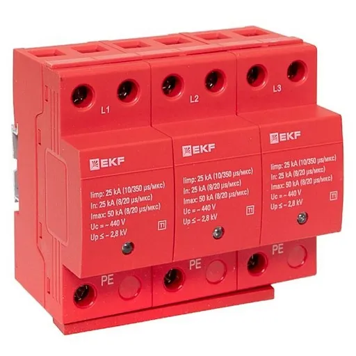 Ограничитель напряжения модульный EKF T1 275 В 25 кА 3P (spd-t1-3p)