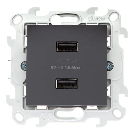 Розетка USB Simon 24 Harmonie встраиваемая графит 2хUSB-А (2411096-038) Розетка USB Simon 24 Harmonie встраиваемая графит 2хUSB-А (2411096-038)