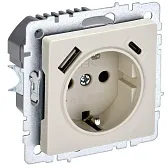 Розетка IEK Brite встраиваемая бежевая с заземлением со шторками USB-A/ Type-C (BR-R14-16-U22-018-K10)