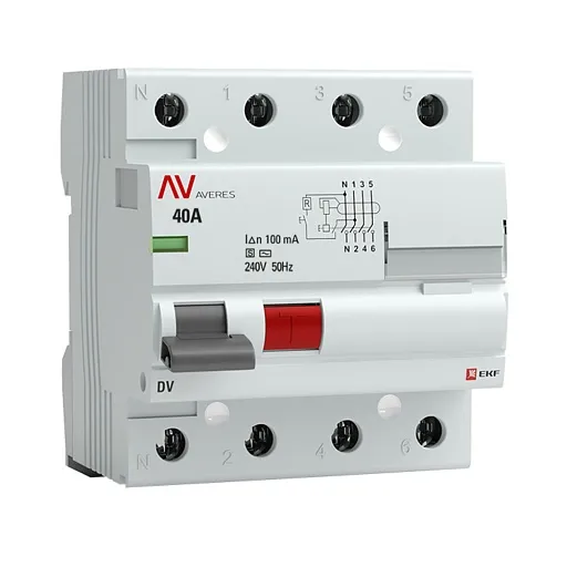 УЗО EKF Averes DV 40А 3P+N тип AC 100 мА 10 кА (rccb-4-40-100-s-av) УЗО EKF Averes DV 40А 3P+N тип AC 100 мА 10 кА (rccb-4-40-100-s-av)