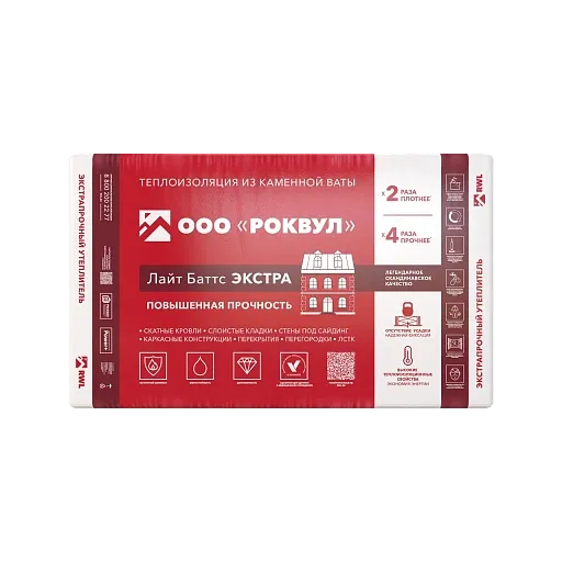 Утеплитель Роквул Лайт Баттс Экстра 50x600x1000 мм 4,8 кв. м Утеплитель Роквул Лайт Баттс Экстра 50x600x1000 мм 4,8 кв. м