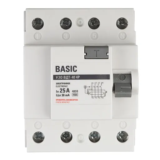 УЗО EKF Basic ВДТ-40 25А 3P+N тип AC 30 мА 4,5 кА (elcb-4-25-30e-sim) УЗО EKF Basic ВДТ-40 25А 3P+N тип AC 30 мА 4,5 кА (elcb-4-25-30e-sim)