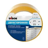 Лента клейкая Unibob двусторонняя на полипропиленовой основе желтая 25 мм 25 м