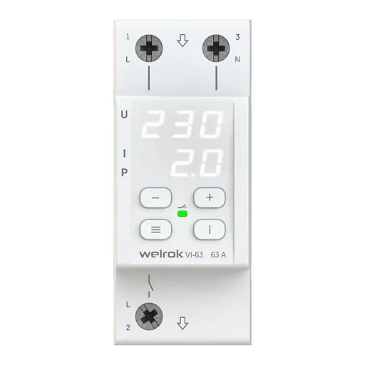 Реле напряжения модульное Welrok VI-63 220 В 63 А тип AC цифровое Реле напряжения модульное Welrok VI-63 220 В 63 А тип AC цифровое