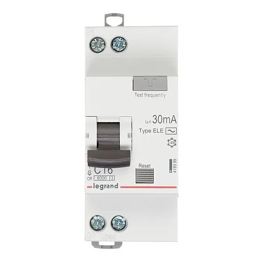 Автомат дифференциальный Legrand RX3 16А 1P+N тип AC 30 мА 6 кА (419399) Автомат дифференциальный Legrand RX3 16А 1P+N тип AC 30 мА 6 кА (419399)