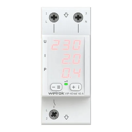 Реле напряжения и контроля фаз модульное Welrok VIP-40 red 220 В 40 А тип AC цифровое Реле напряжения и контроля фаз модульное Welrok VIP-40 red 220 В 40 А тип AC цифровое