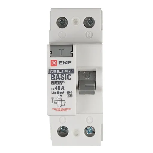 УЗО EKF Basic ВДТ-40 40А 1P+N тип AC 30 мА 4,5 кА (elcb-2-40-30e-sim) УЗО EKF Basic ВДТ-40 40А 1P+N тип AC 30 мА 4,5 кА (elcb-2-40-30e-sim)