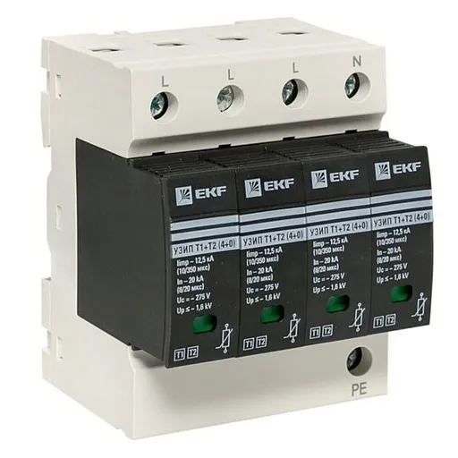 Ограничитель напряжения модульный EKF PROxima T1-T2 275 В 20 кА 4P (OV12-4-504)