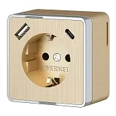 Розетка Werkel Gallant накладная шампань рифленая с заземлением со шторками с USB-A/ Type-C (a057703)