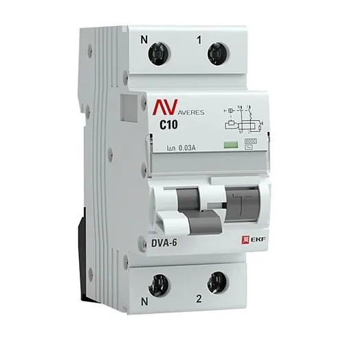 Автомат дифференциальный EKF Averes DVA-6 10А 1P+N тип AC 30 мА 6 кА (rcbo6-1pn-10C-30-ac-av)