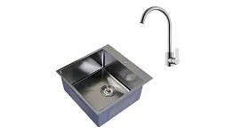Мойка для кухни Mixline Pro 50х50х20 см врезная с сифоном со смесителем Corsa Deco Creek с высоким изливом сталь сатин (556573/966373)