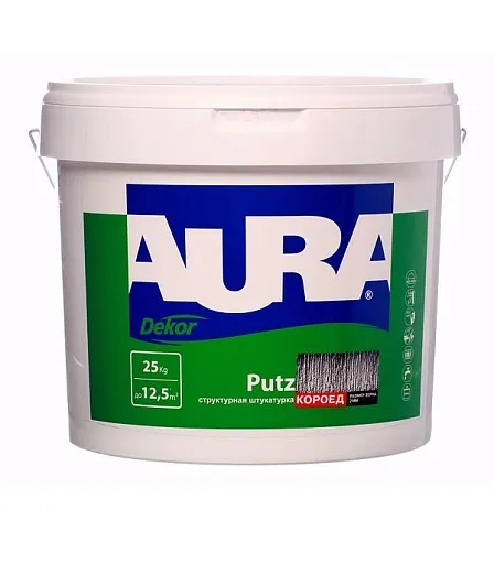 Штукатурка декоративная структурная Aura Dekor Putz короед белая 2 мм 25 кг Штукатурка декоративная структурная Aura Dekor Putz короед белая 2 мм 25 кг