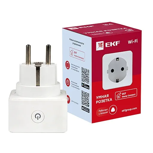 Умная розетка EKF Connect (RCS-1-WF) белая с заземлением