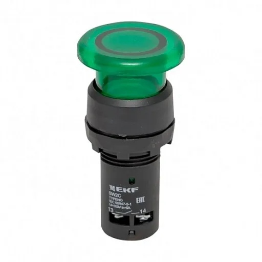 Кнопка грибок EKF PROxima SW2C-MD 230 В 1NO IP54 без фиксации с подсветкой зеленая (sw2c-md-gg-24)