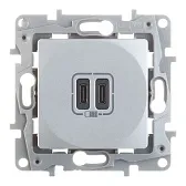 Розетка USB Legrand Etika встраиваемая алюминий 2хUSB Type-C (672435)