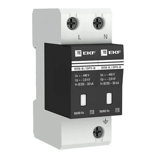 Ограничитель напряжения модульный EKF PROxima 400 В 30 кА 2P (opv-b2)