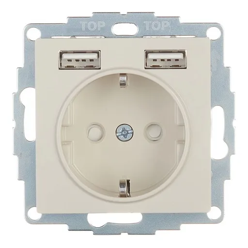 Розетка Systeme Electric AtlasDesign встраиваемая бежевая с заземлением 2хUSB-А (ATN000230)
