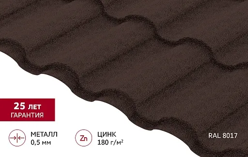 Металлочерепица 0,5 мм Grand Line Кредо коричневая RAL 8017 satin matt TX Металлочерепица 0,5 мм Grand Line Кредо коричневая RAL 8017 satin matt TX