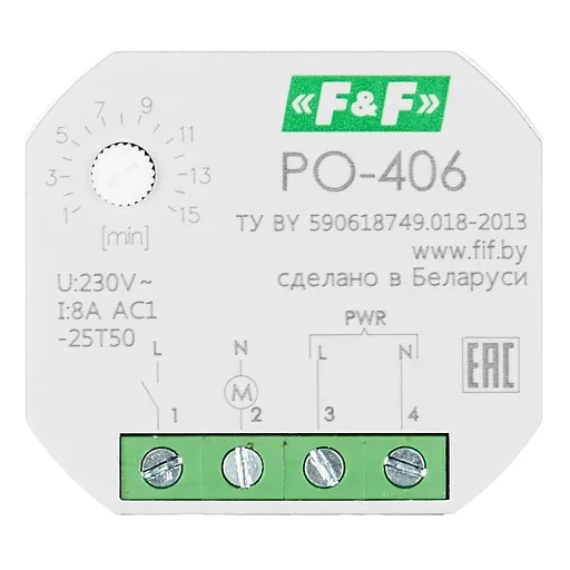 Реле времени Евроавтоматика PO-406 220 В 8 А тип AC 1НО