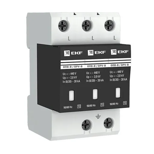Ограничитель напряжения модульный EKF PROxima 400 В 30 кА 3P (opv-b3)
