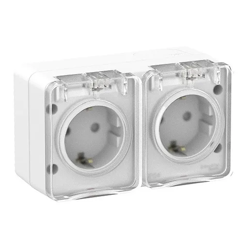 Розетка двойная Systeme Electric AtlasDesign Profi54 накладная белая с заземлением со шторками с крышкой (ATN540126) Розетка двойная Systeme Electric AtlasDesign Profi54 накладная белая с заземлением со шторками с крышкой (ATN540126)