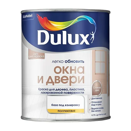 Краска Dulux/Luxium Окна и Двери основа BW белая полуматовая 0,75 л Краска Dulux/Luxium Окна и Двери основа BW белая полуматовая 0,75 л