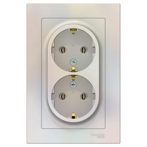 Розетка двойная Systeme Electric AtlasDesign встраиваемая жемчуг с заземлением (ATN000424)