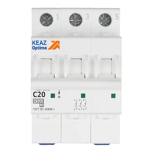 Автоматический выключатель модульный КЭАЗ OptiDin BM63 3P 20А тип C 4,5 кА 230/400 В (326813) Автоматический выключатель модульный КЭАЗ OptiDin BM63 3P 20А тип C 4,5 кА 230/400 В (326813)