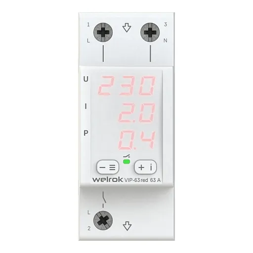 Реле напряжения модульное Welrok VIP-63 red 220 В 63 А тип AC цифровое Реле напряжения модульное Welrok VIP-63 red 220 В 63 А тип AC цифровое