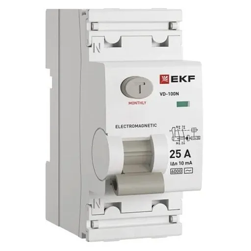 УЗО EKF PROxima ВД-100N 25А 1P+N тип AC 10 мА 6 кА (E1026M2510)