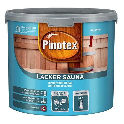 Лак акриловый Pinotex Lacker Sauna бесцветный 2,7 л полуматовый Лак акриловый Pinotex Lacker Sauna бесцветный 2,7 л полуматовый