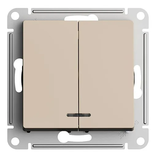 Выключатель Systeme Electric AtlasDesign двухклавишный встраиваемый песочный с подсветкой (ATN001253) Выключатель Systeme Electric AtlasDesign двухклавишный встраиваемый песочный с подсветкой (ATN001253)