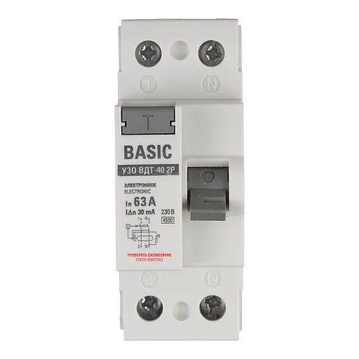 УЗО EKF Basic ВДТ-40 63А 1P+N тип AC 30 мА 4,5 кА (elcb-2-63-30e-sim) УЗО EKF Basic ВДТ-40 63А 1P+N тип AC 30 мА 4,5 кА (elcb-2-63-30e-sim)