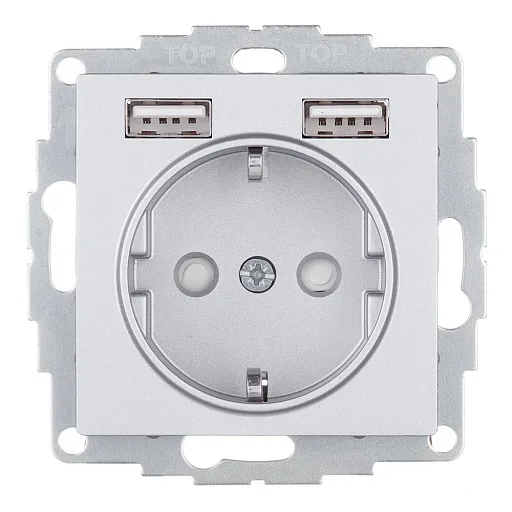 Розетка Systeme Electric AtlasDesign встраиваемая алюминий с заземлением 2хUSB-А (ATN000330)