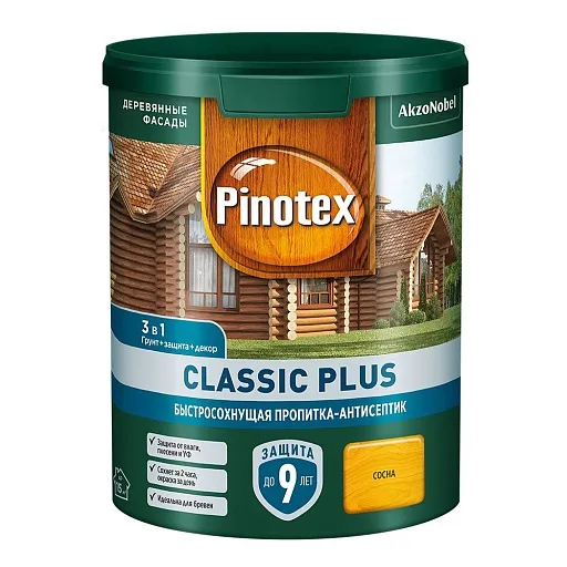 Антисептик Pinotex/Omnitex Classic Plus 3 в 1 декоративный для дерева сосна 0,9 л