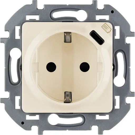 Розетка Legrand Inspiria встраиваемая слоновая кость с заземлением с USB Type-C (673771) Розетка Legrand Inspiria встраиваемая слоновая кость с заземлением с USB Type-C (673771)