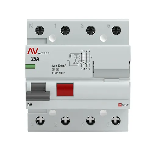 УЗО EKF Averes DV 25А 3P+N тип AC 300 мА 10 кА (rccb-4-25-300-s-av) УЗО EKF Averes DV 25А 3P+N тип AC 300 мА 10 кА (rccb-4-25-300-s-av)