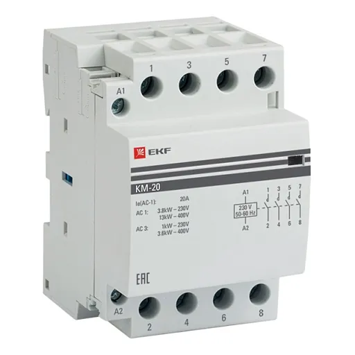 Контактор модульный EKF PROxima КМ 230-240 В 20 А тип AC 4НО (km-3-20-40)