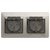 Розетка двойная Systeme Electric Glossa встраиваемая молочная с заземлением со шторками (GSL000947)