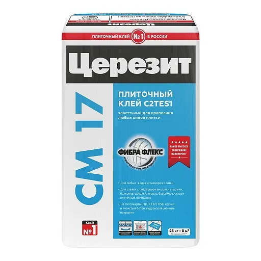 Клей для плитки и керамогранита Церезит СМ 17 FibreForce эластичный серый класс C2 TE S1 25 кг