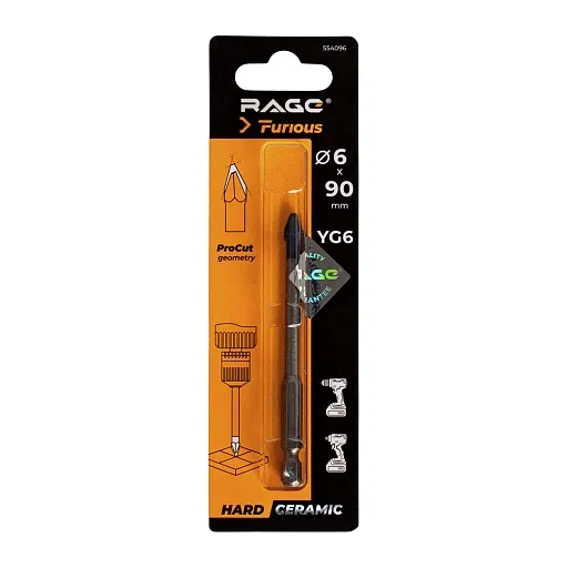 Сверло по керамограниту Rage Furious Hard Ceramic HEX 6х90 мм (554096)