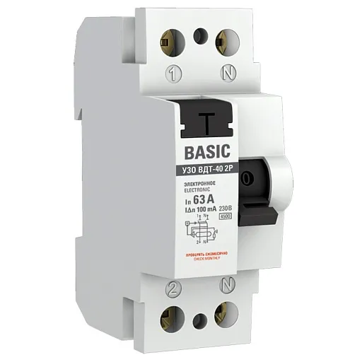 УЗО EKF Basic ВДT-40 63А 1P+N тип AC 100 мА 4,5 кА компактное (elcb-2-63-100e-sim)