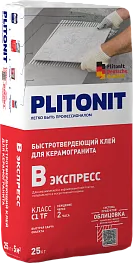 Клей для плитки Plitonit В ЭКСПРЕСС (ВБ) быстротвердеющий 25 кг