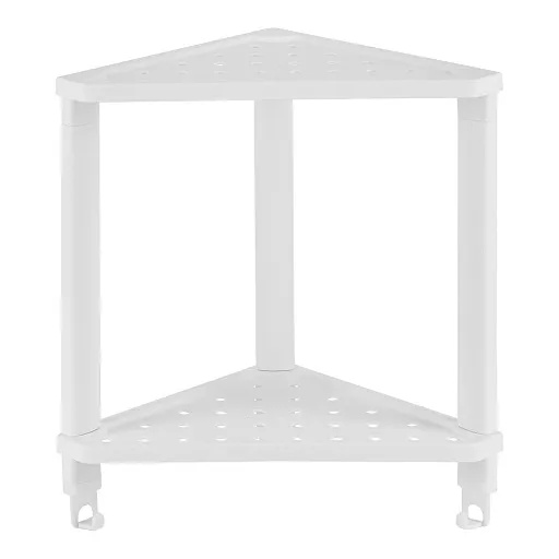Полка для ванной Violet Vikea угловая двухъярусная с крючками 365х130х380 мм пластик белая (787206) Полка для ванной Violet Vikea угловая двухъярусная с крючками 365х130х380 мм пластик белая (787206)