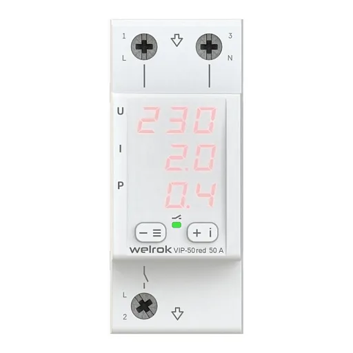 Реле напряжения модульное Welrok VIP-50 red 220 В 50 А тип AC цифровое Реле напряжения модульное Welrok VIP-50 red 220 В 50 А тип AC цифровое