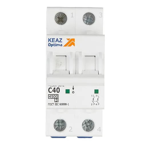 Автоматический выключатель модульный КЭАЗ OptiDin BM63 2P 40А тип C 4,5 кА 230 В (326807)
