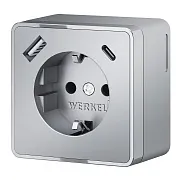 Розетка Werkel Gallant накладная серебряная с заземлением со шторками с USB-A/ Type-C (a057701) Розетка Werkel Gallant накладная серебряная с заземлением со шторками с USB-A/ Type-C (a057701)